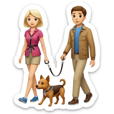 woman taking a man for a walk as if he were a dog sticker