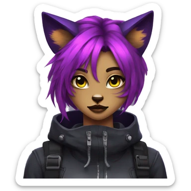 Edgy Shy Anthro cool pretty colorful dark cat-fursona techwear sticker