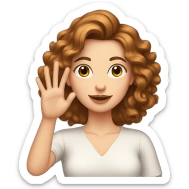 white woman, brown wavy hair, making heart gesture by hands, long earrings sticker