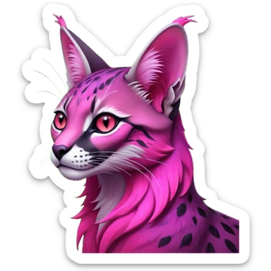 Colorful dark neon-lime-green with neon-magenta, pastel-rose-pink iridescent nebulae gloomy edgy spooky evil tropical ruby exotic cute cool beautiful shiny beautiful fantasy-caracal-civet-genet-sergal-vernid-serval-Gryphon-Cacomistle-Trico-oncilla-animal-Fakémon-hybrid-fursona (full body) sticker