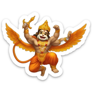 Lord Hanuman flying with sanjivini mountain sticker