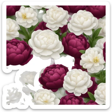 Ramo de flores peonias de color burdeos y blancas  sticker