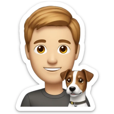 Man with modern brown cut hair with jack russell terrier dog sticker