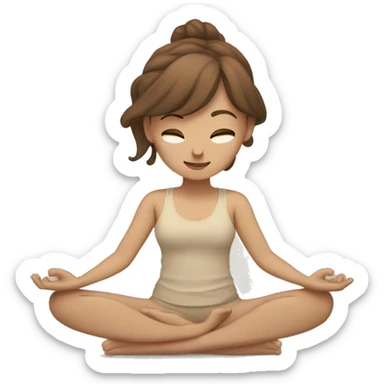 white girl with brown hair doing yoga in beige tones  sticker