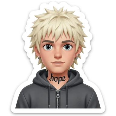boy skateboard spiky long plantinum yellow hair piercing tatto "hope" hoodie zip sticker