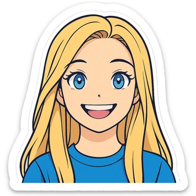 Make her smile wider in the style of sticker with transparent background. The original style 'sticker' does not support editing, so using the general style to respect the sticker look. sticker