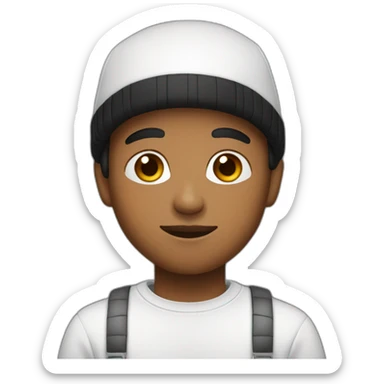 kind of brown kid with black beanie and white lip, wearing white shirt sticker