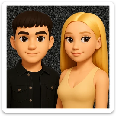 Slightly increase the volume of the upper body of the girl, separate the girl and the boy from each other, and make the skin color the same for both characters. Maintain the cartoonish 3D style as in the reference image. sticker