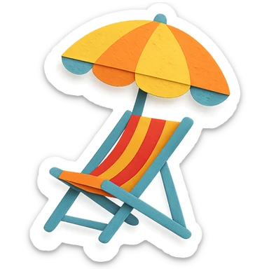 beach chair with layered paper effect in paper-craft style on a white background sticker