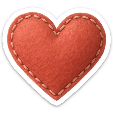 Heart with a stitched felt look, no background, digital illustration, tactile texture, style of a heart made of stitched felt fabric with visible stitches and texture, transparent background. sticker