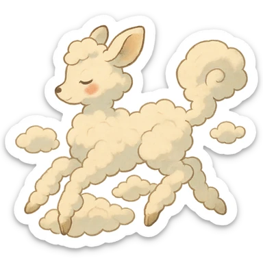 soft vanilla cloud doe with rosy cheeks, floating gracefully like a witch, ghibli style sticker