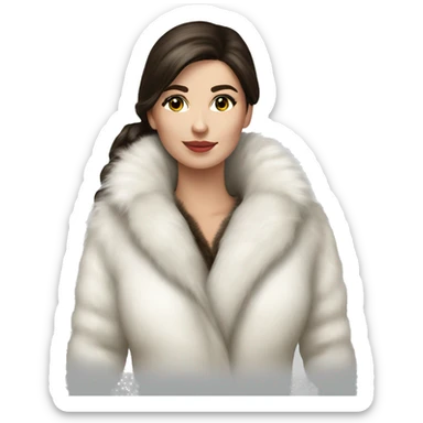 Russian pretty woman brunette white fur jacket  sticker