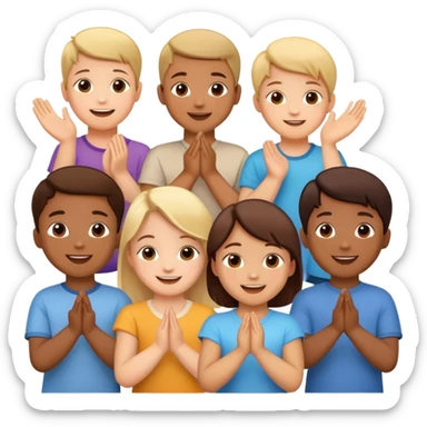 group of children clapping together, happy and supportive sticker
