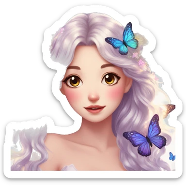 gorgeous shiny anime lady with butterflies and beautiful hair fairycore cottagecore sticker