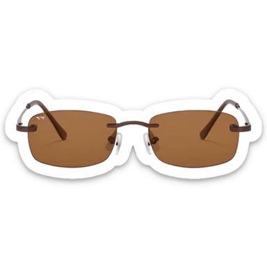 tiny Y2K brown rimless sunglasses, narrow rectangular lenses sticker