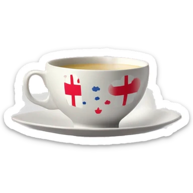 A teacup with delicate patterns let the rising vapor form the outline of the United Kingdom flag sticker