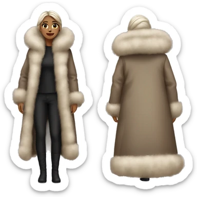 Woman wearing big full length fur coat sticker