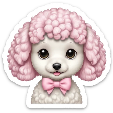 white poodle puppy with pastel pink bow sticker