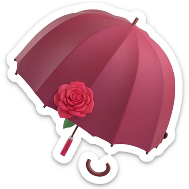 burgundy umbrella shaped like a rose in 3D emoji style sticker