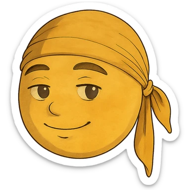 ghibli style yellow slick emoji face wearing a durag sticker