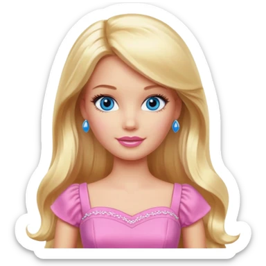 barbie, long blonde hair, pink dress, with blue eyes,different dress sticker