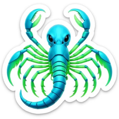 3D render of Radioactive Scorpion, bioluminescent deep sea style, glowing neon blue and green lights, dark background to contrast the glow, translucent organic textures. sticker