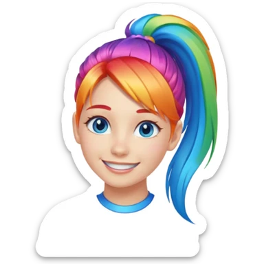 Girl with rainbow ponytail — bright gradient strands flowing sticker