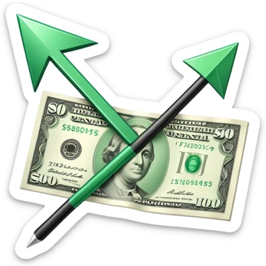 single downward-pointing arrow next to a banknote, representing lowering costs sticker