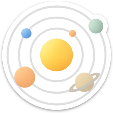 solar system diagram icon, flat color style, planets and sun in orbit, modern and clear, for digital use sticker