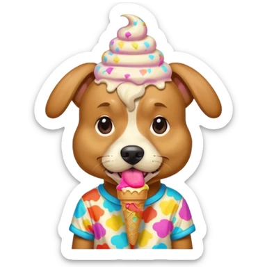A dog with ice cream on his head and I weird shirt on  sticker