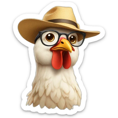 Chicken-wearing hat and glasses sticker