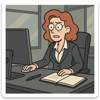 a setup with a computer, a mouse, a pen, and a notebook, professional office, sleek and high-tech, businesslike sticker