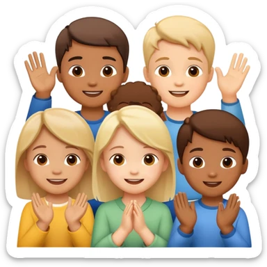 group of children clapping together, happy and supportive sticker