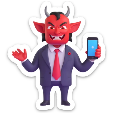 devilish character in business suit selling digital products sticker