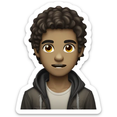 teen light skin boy zombie with long dark hair and brown eyes sticker
