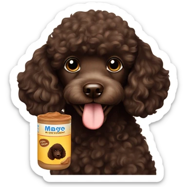 Dark chocolate brown poodle puppy with peanut butter all over him sticker