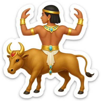 Remove the horns from the Egyptian human bull leaper in the back view 'are you entertained' pose. Add gold jewelry. Preserve all other details. The style is emoji style. Remove the background. sticker