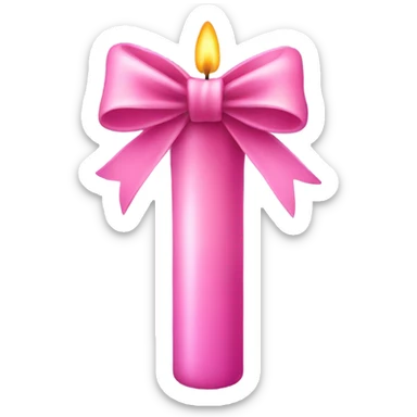 a pink candle with a bow sticker