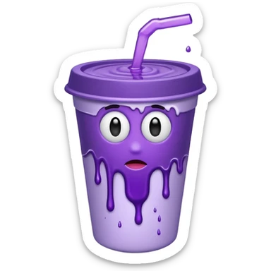 sytrofoam cup with a thick purple liquid dripping sticker