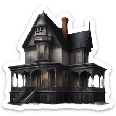 Side view Victorian style Nevermore Academy. Haunted Addams 5 story house.  sticker