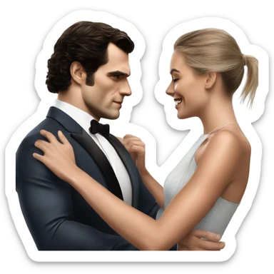 realistic photo of Henry Cavill close dancing with a beautiful female model  sticker