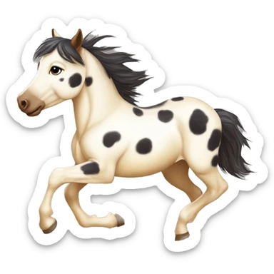 Scruffy scarred scratched scratches scratch scars Piebald tricolor palomino yellow brown pony with dark brown spots galloping running sticker