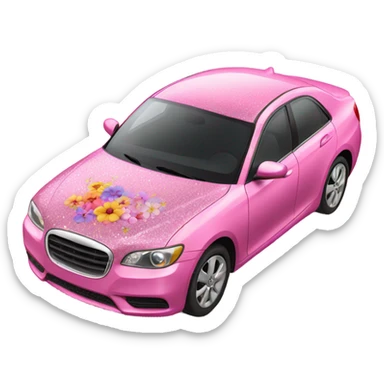 Pink car with glitter and decorated flowers  sticker