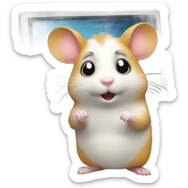 a computer screen showing files with a cute hamster standing by sticker