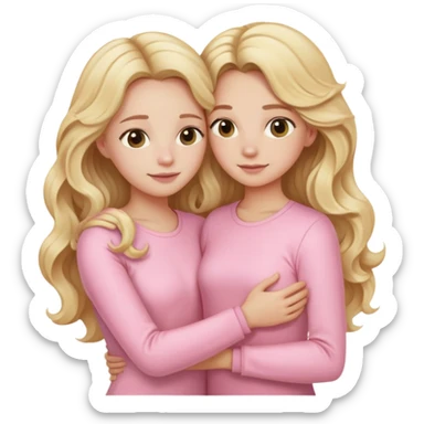 Mother and daughter both with long blonde wavy hair and light pink clothes holding each other  sticker