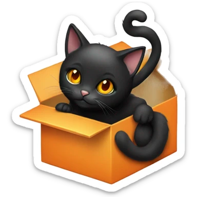 Black cat with orange eyes in present box sticker
