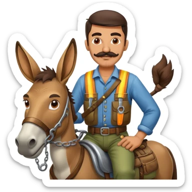 Kurdish man with big mustache riding on a donkey wearing mechanic clothes  sticker