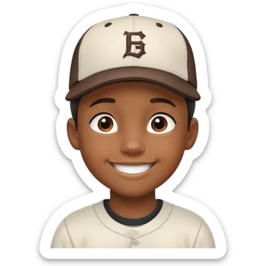 black kid with a sideways baseball cap, smiling sticker