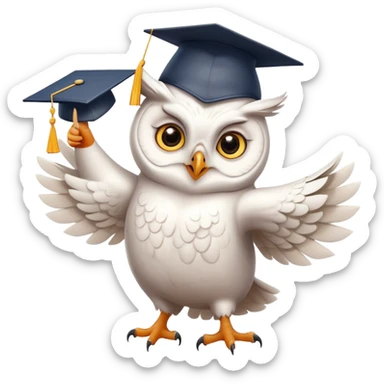 happy white Owl dancing with graduation hat and diploma in claws sticker