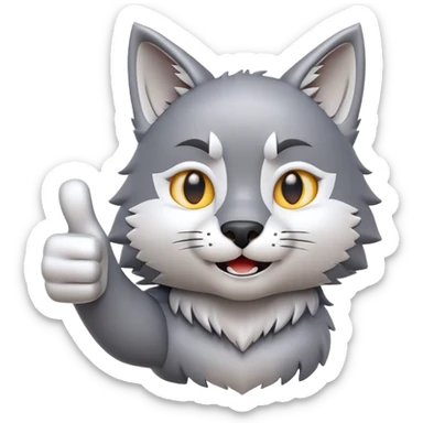 3D-style gray wolf or cat-like character emoji, ok expression with small thumbs up, clean and glossy, inspired by TenSquared logo sticker